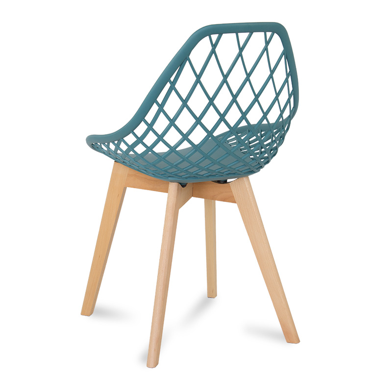 Deep Blue Cut-out Kitchen Chair With Cross Wooden Feet-PP Chair