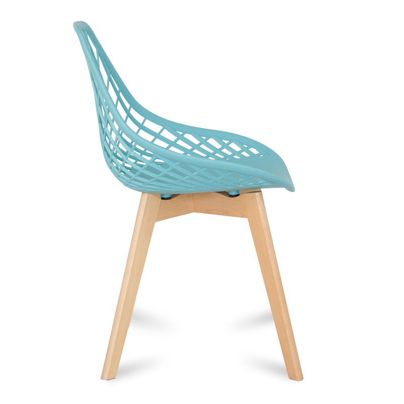 Teal Cut-out Kitchen Chair With Cross Wooden Feet-PP Chair