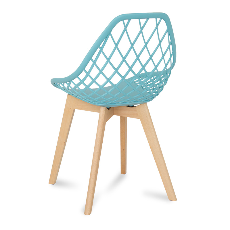 Teal Cut-out Kitchen Chair With Cross Wooden Feet-PP Chair
