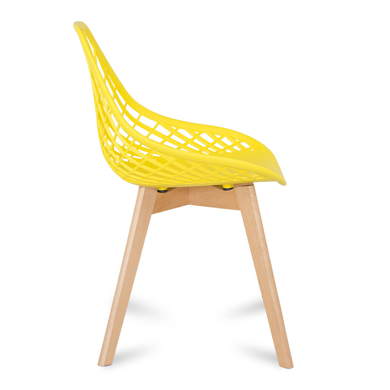 Yellow Cut-out Kitchen Chair With Cross Wooden Feet-PP Chair