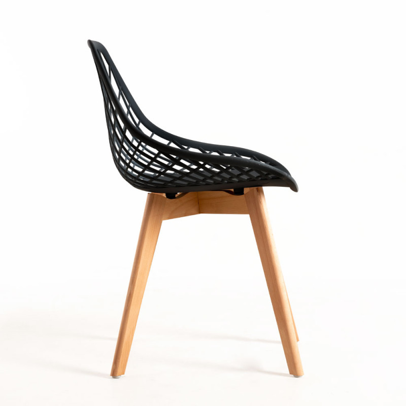 Black Cut-out Kitchen Chair With Cross Wooden Feet-PP Chair