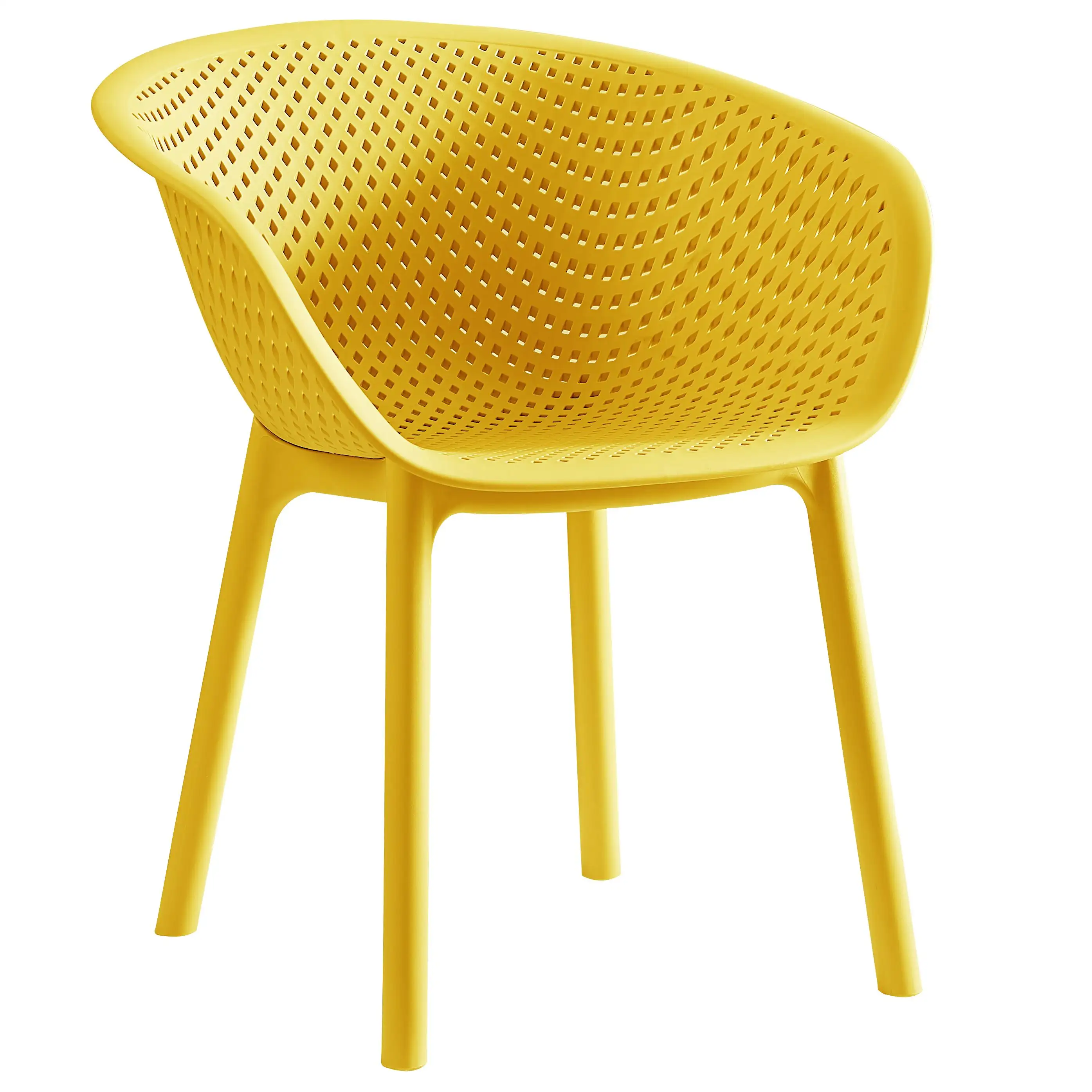 Breathable Perforated Bucket Plastic Armchair | Assembled Commercial PP Dining Chair for Hotel, Café & Outdoor Patio Wholesale