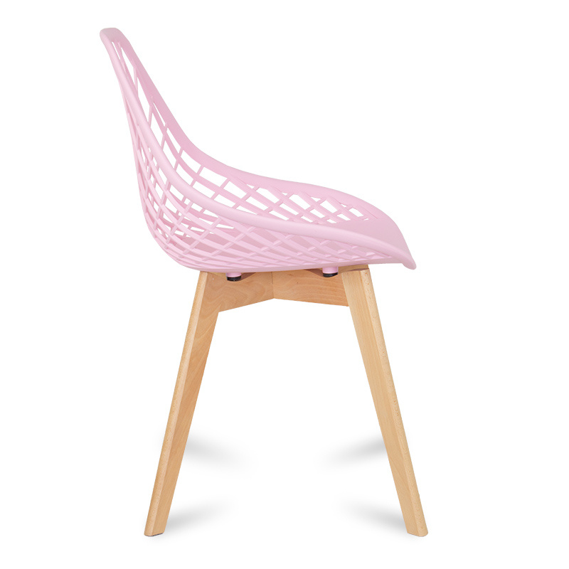 Pink Cut-out Kitchen Chair With Cross Wooden Feet-PP Chair