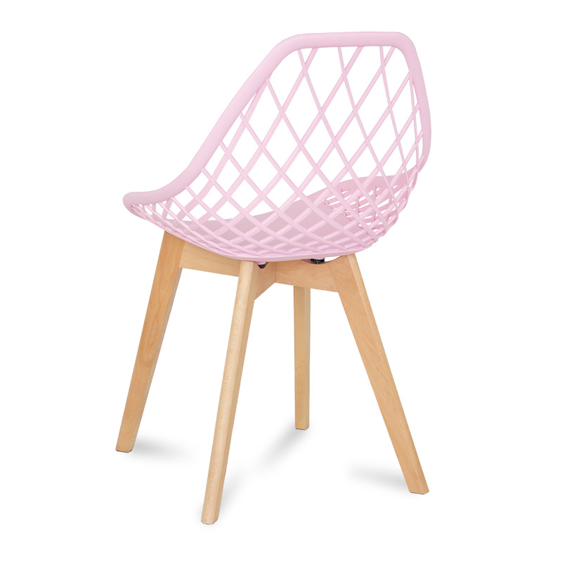 Pink Cut-out Kitchen Chair With Cross Wooden Feet-PP Chair