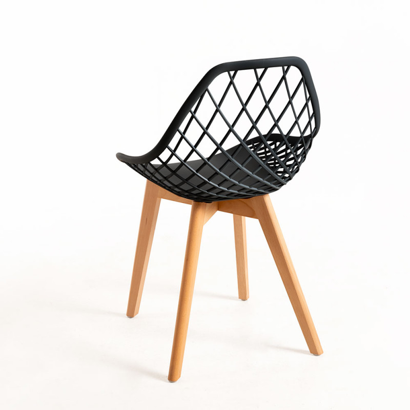 Black Cut-out Kitchen Chair With Cross Wooden Feet-PP Chair