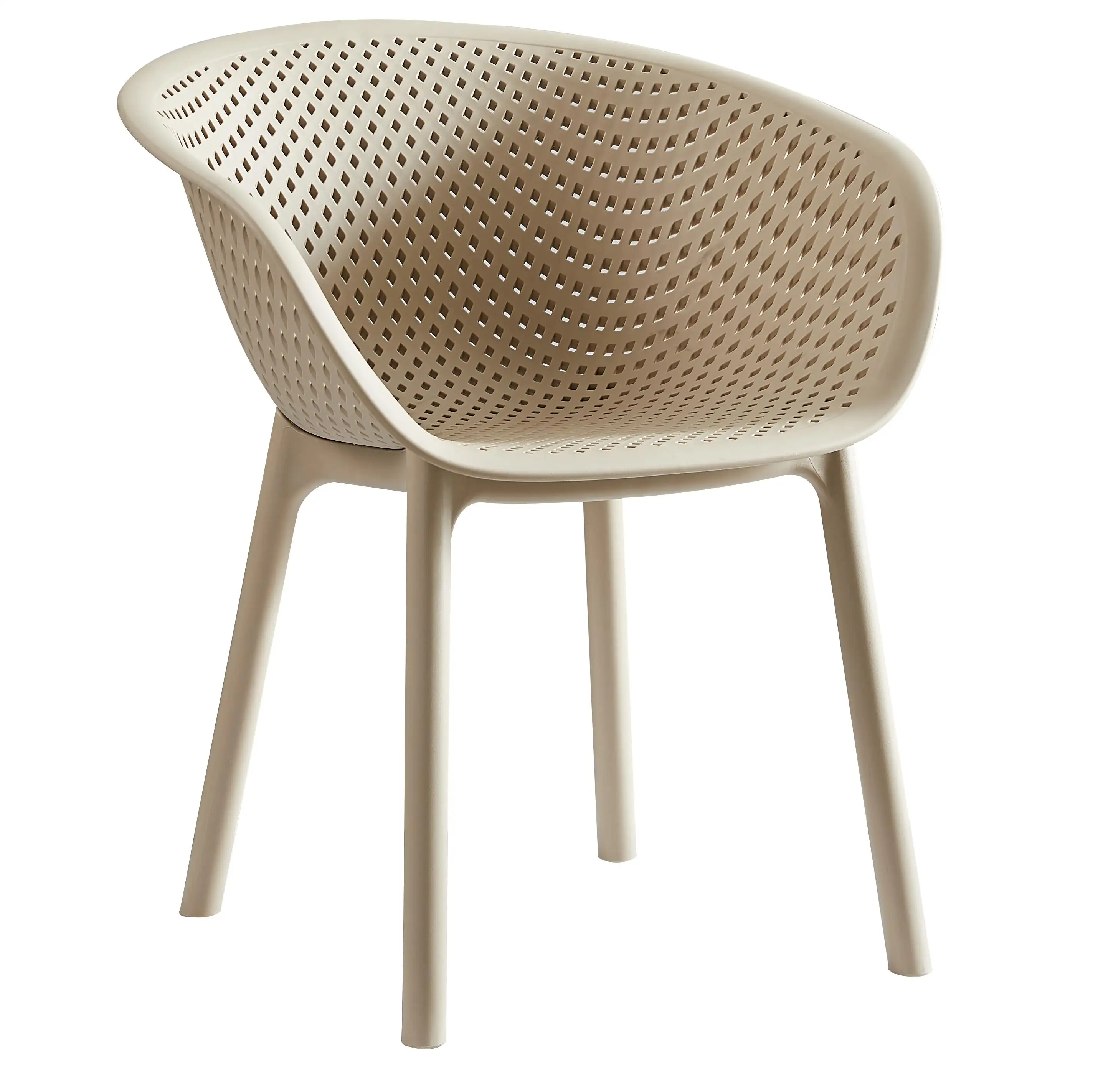 Breathable Perforated Bucket Plastic Armchair | Assembled Commercial PP Dining Chair for Hotel, Café & Outdoor Patio Wholesale