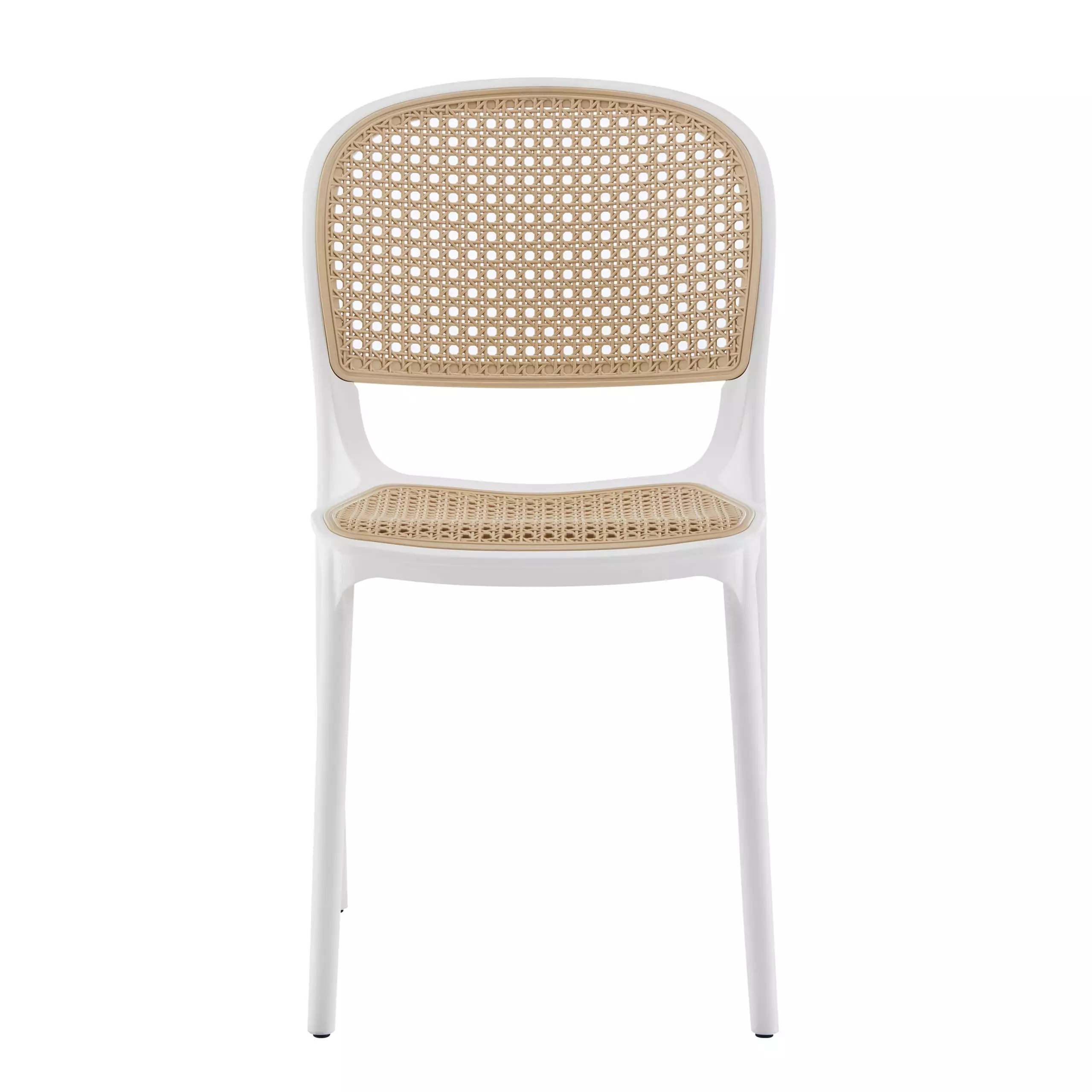 Modern PP Outdoor Dining Chair with Rattan Look Seat & Backrest | Injection Molded Plastic Chair