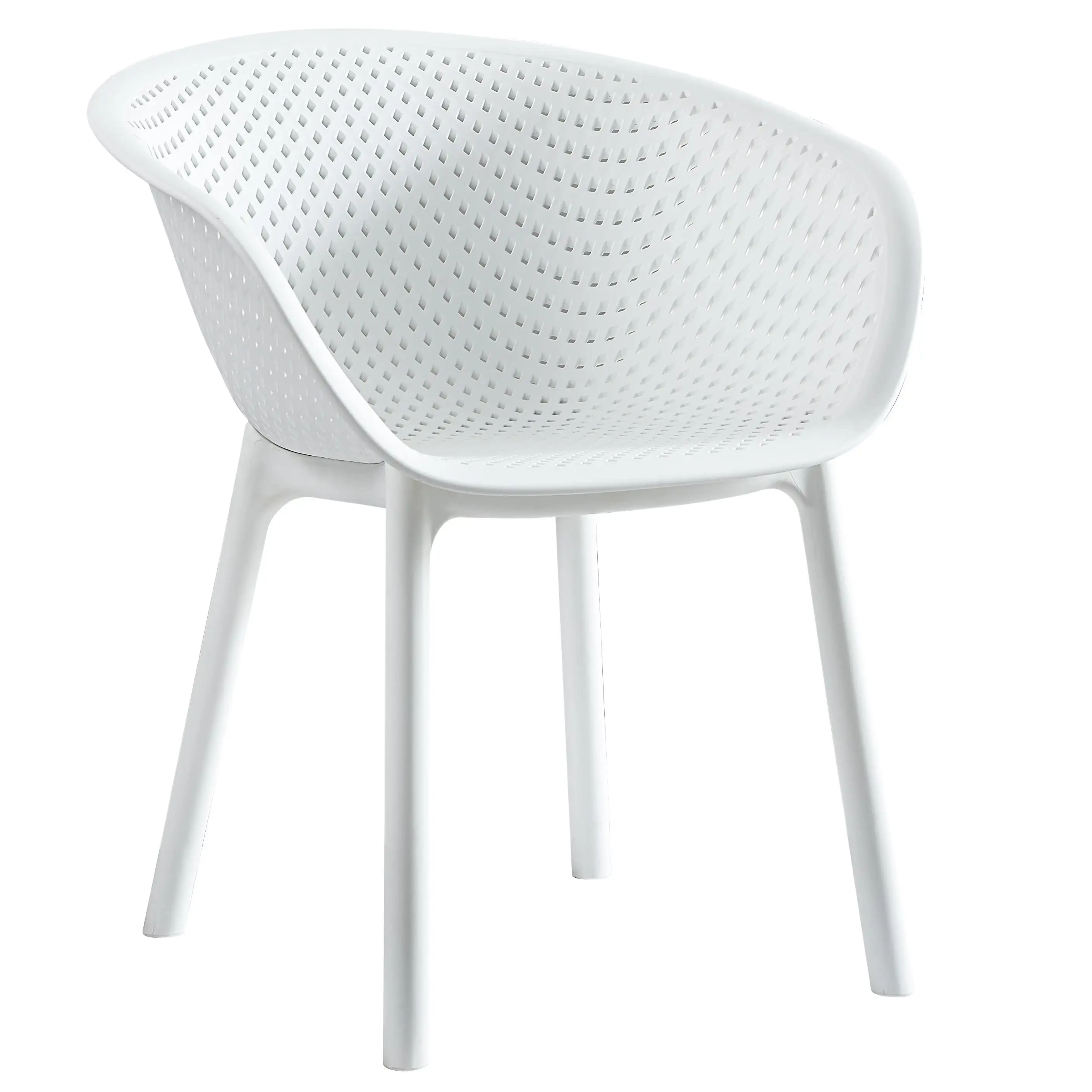 Breathable Perforated Bucket Plastic Armchair | Assembled Commercial PP Dining Chair for Hotel, Café & Outdoor Patio Wholesale