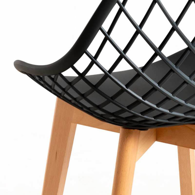 Black Cut-out Kitchen Chair With Cross Wooden Feet-PP Chair