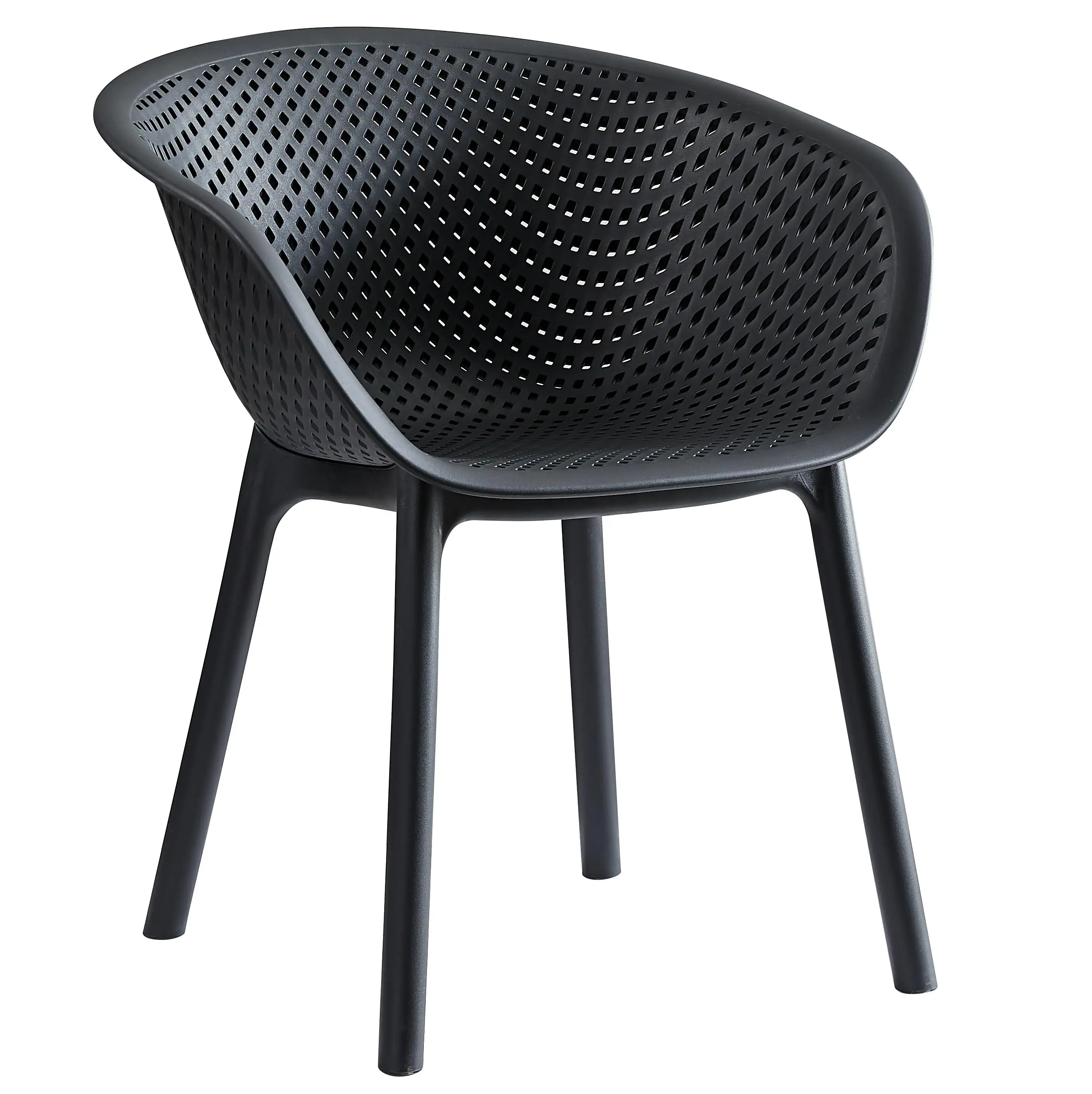 Breathable Perforated Bucket Plastic Armchair | Assembled Commercial PP Dining Chair for Hotel, Café & Outdoor Patio Wholesale