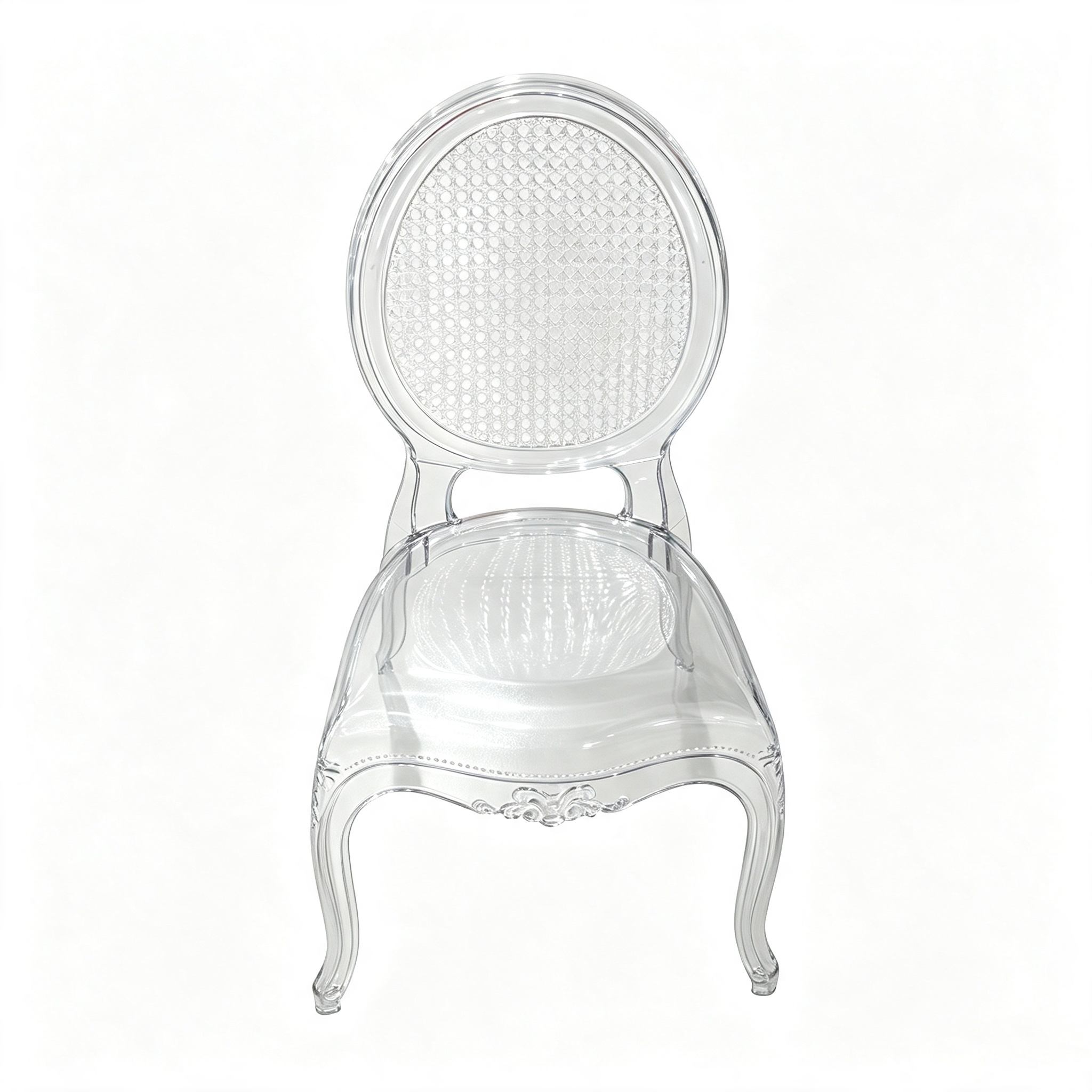 Kids Clear Round Back Royal Plastic Chair, Monobloc Transparent Children Louis Style Event Chair