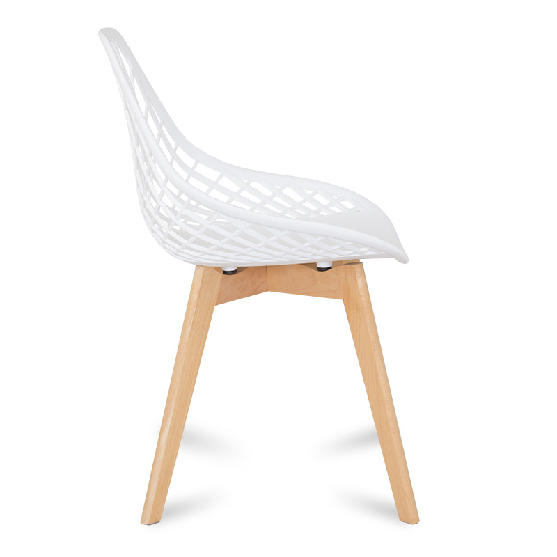 White Cut-out Kitchen Chair With Cross Wooden Feet-PP Chair