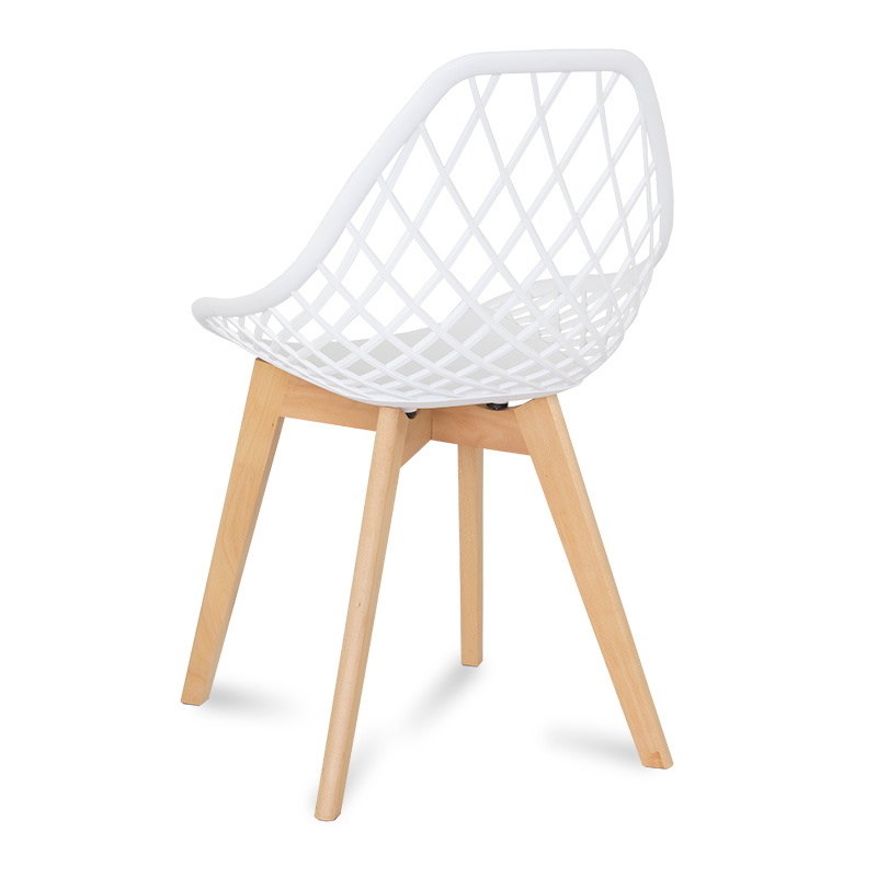 White Cut-out Kitchen Chair With Cross Wooden Feet-PP Chair