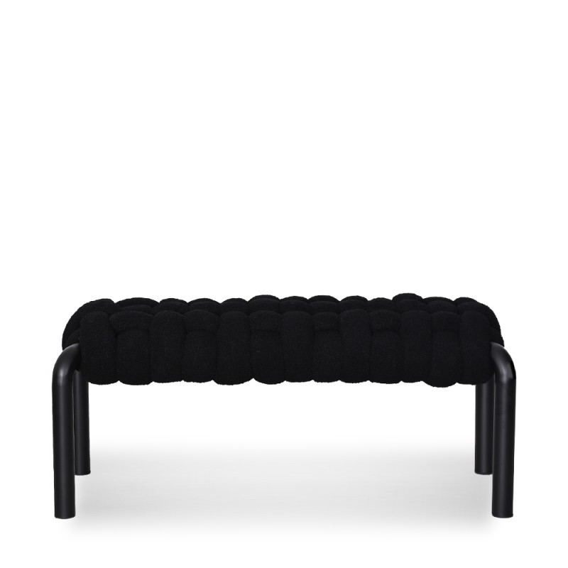 Black Woven Upholstered Entryway Bench with Metal Legs -PP Chair