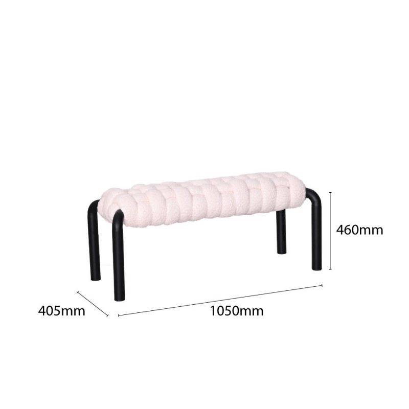 Ivory Woven Upholstered Entryway Bench with Metal Legs -PP Chair