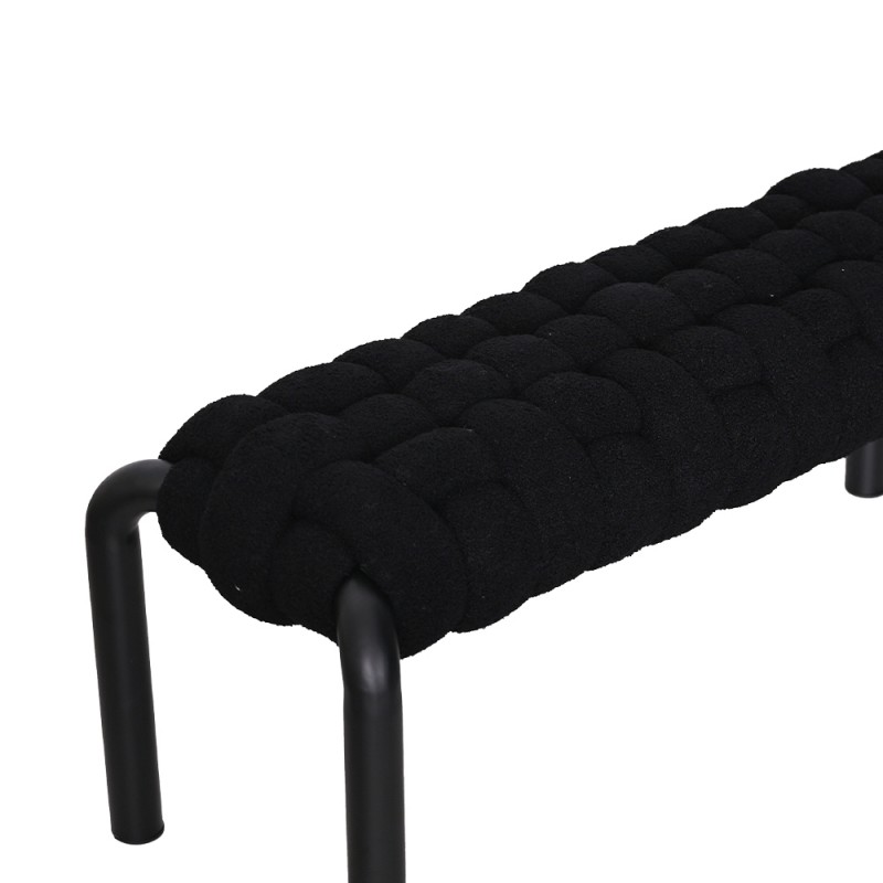 Black Woven Upholstered Entryway Bench with Metal Legs -PP Chair