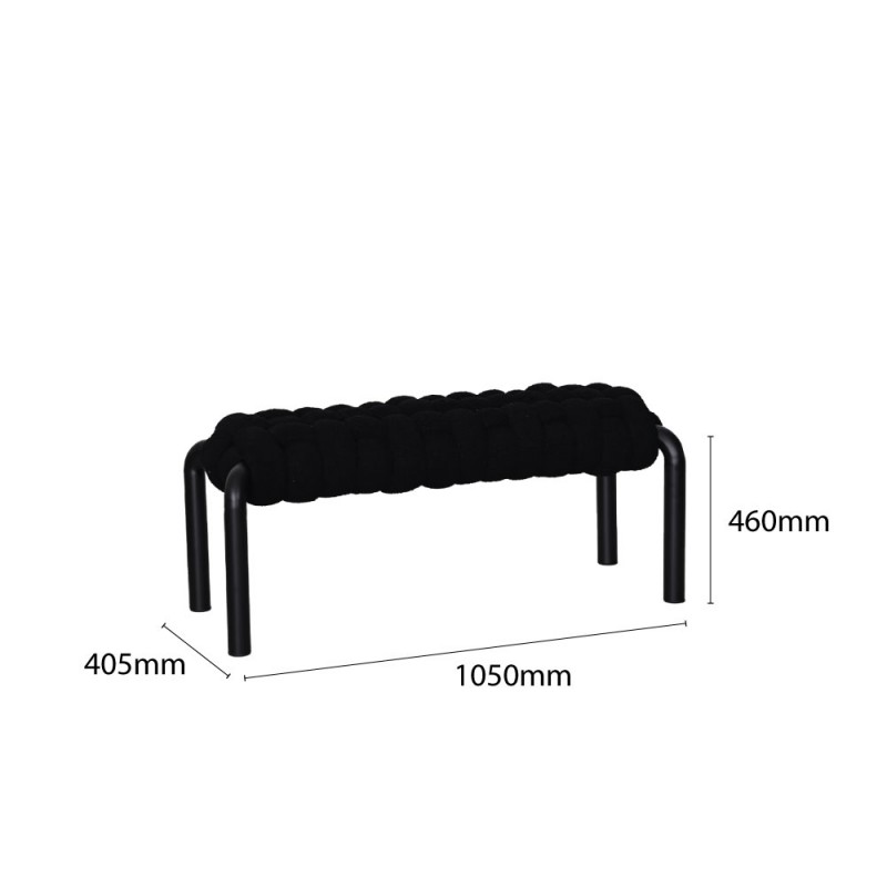 Black Woven Upholstered Entryway Bench with Metal Legs -PP Chair