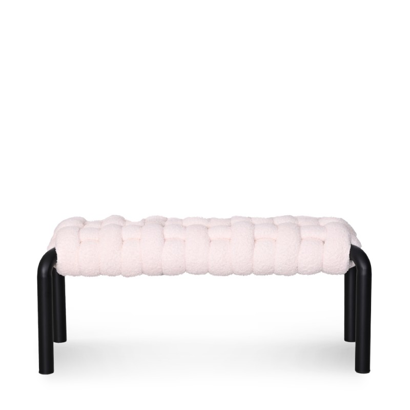 Ivory Woven Upholstered Entryway Bench with Metal Legs -PP Chair