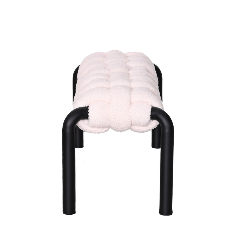 Ivory Woven Upholstered Entryway Bench with Metal Legs -PP Chair