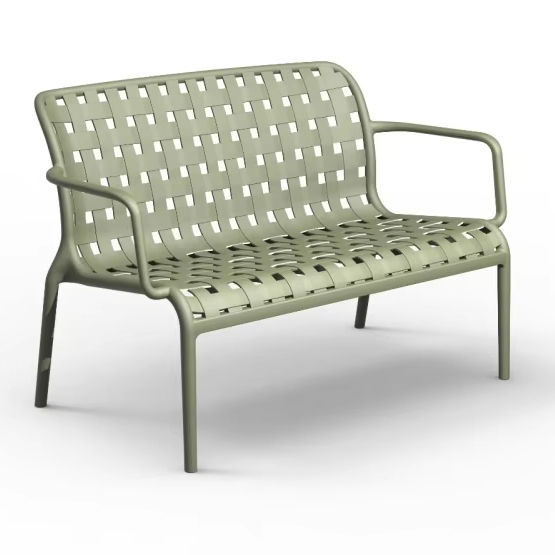 Modern Woven PP Plastic Outdoor Bench - 2-Seater Patio Loveseat for Restaurant, Cafe & Hotel Use