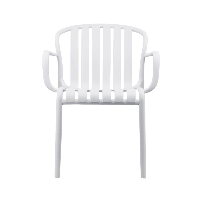 White Stackable Plastic Patio Chair with Armrests – Bright & Durable Outdoor Seating