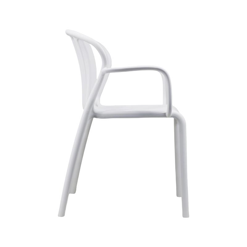 White Stackable Plastic Patio Chair with Armrests – Bright & Durable Outdoor Seating