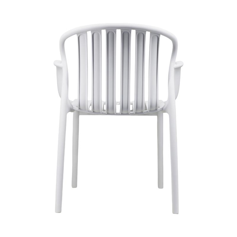 White Stackable Plastic Patio Chair with Armrests – Bright & Durable Outdoor Seating