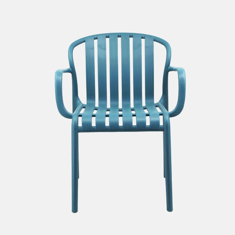 Peacock Blue Stackable Plastic Patio Chair with Armrests – Vibrant & Weatherproof Outdoor Seating