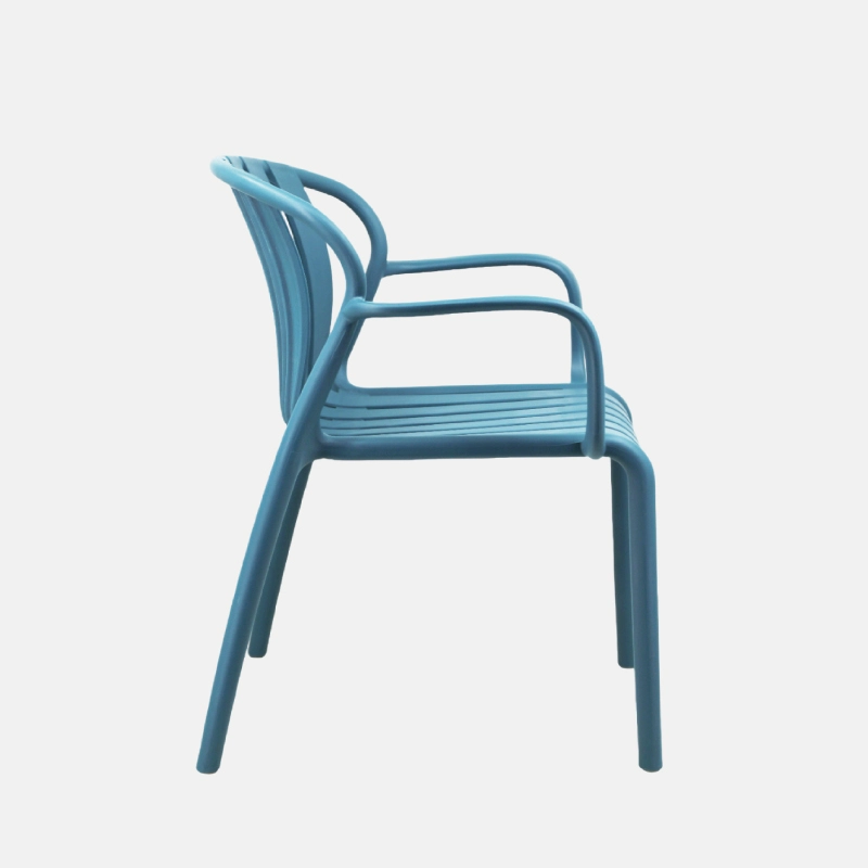 Peacock Blue Stackable Plastic Patio Chair with Armrests – Vibrant & Weatherproof Outdoor Seating