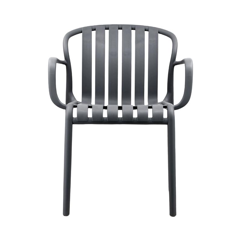 Gray Stackable Plastic Patio Chair with Armrests – Durable & Comfortable Outdoor Seating