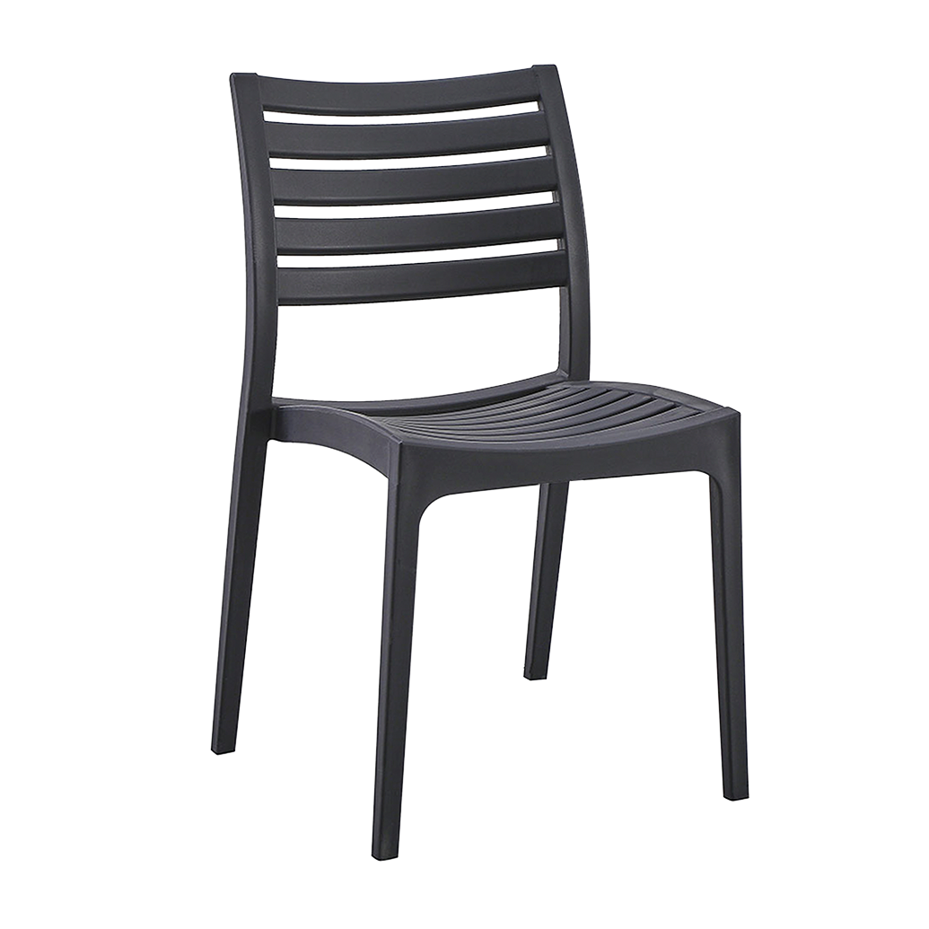Slatted PP Plastic Outdoor Dining Chair - Stackable Patio Side Chair for Restaurant, Cafe & Bistro
