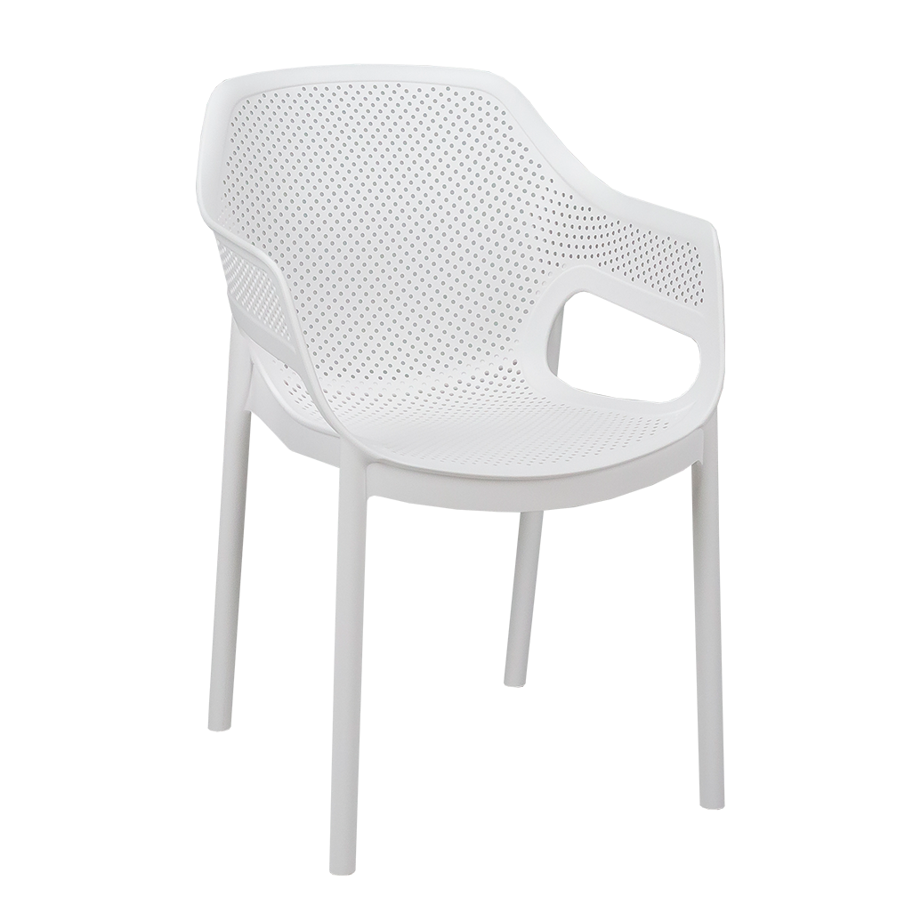 One-Piece Molded Perforated PP Armchair Stackable Breathable Plastic Dining Chair for Cafe Hotel Patio Wholesale