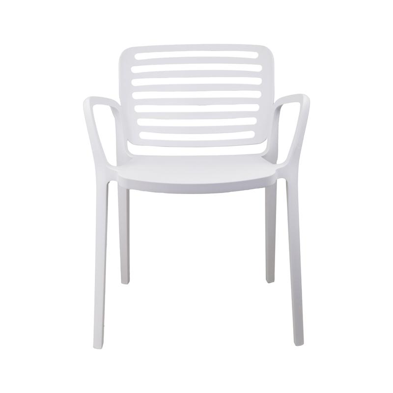 White Plastic Armrest Kitchen Chair - Sleek, Durable & Easy-to-Clean Seating Solution