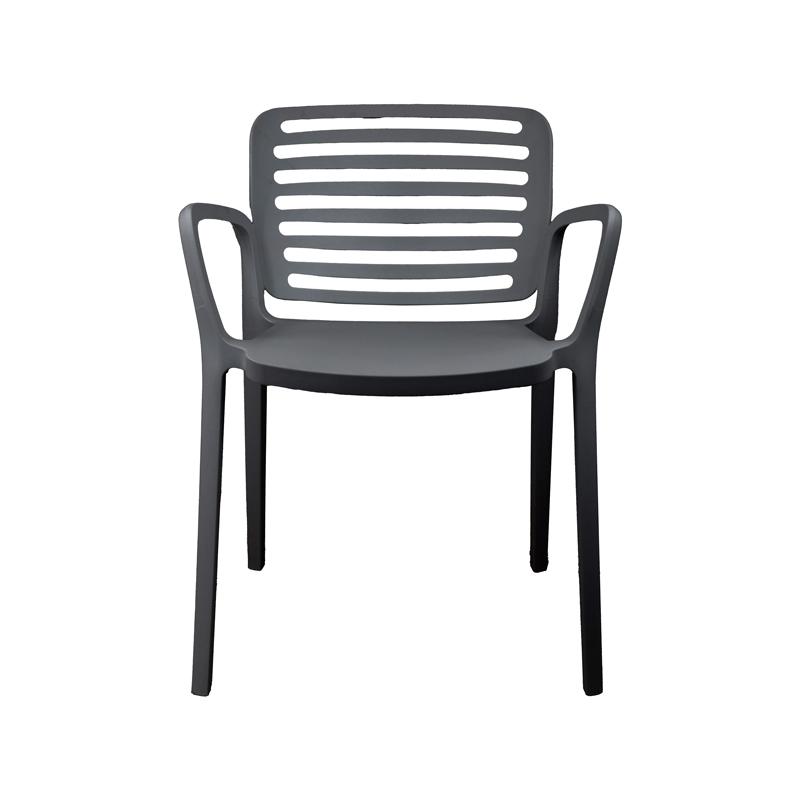 Dark Gray Plastic Armrest Kitchen Chair - Durable, Easy-Clean & Ergonomic Seating