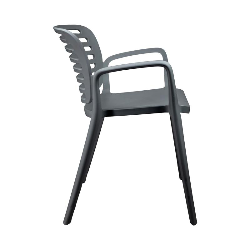 Dark Gray Plastic Armrest Kitchen Chair - Durable, Easy-Clean & Ergonomic Seating