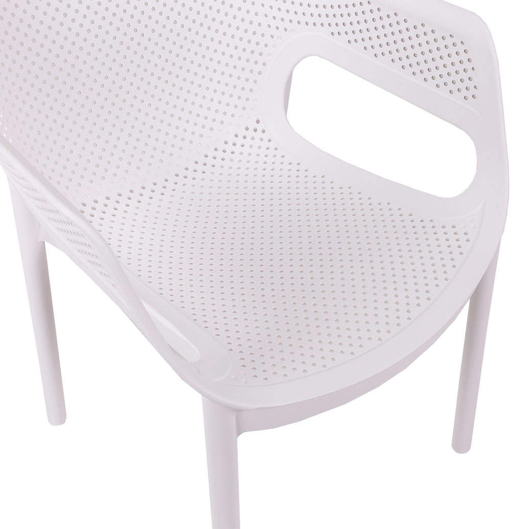 One-Piece Molded Perforated PP Armchair Stackable Breathable Plastic Dining Chair for Cafe Hotel Patio Wholesale