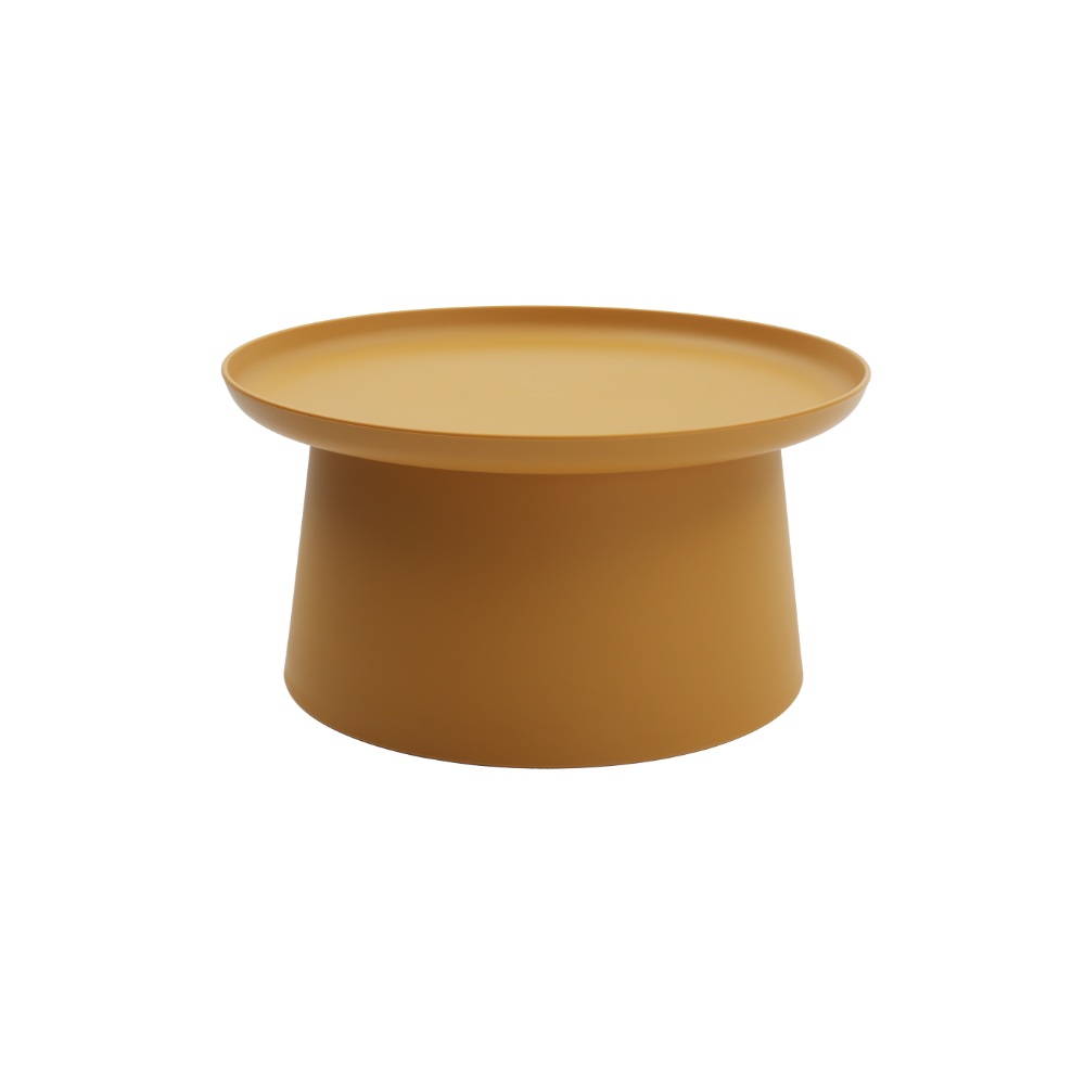 Mustard Yellow Round Plastic Side Table, Wholesale Modern Outdoor Patio End Table, Stackable Accent Coffee Table for Hospitality & Commercial Use