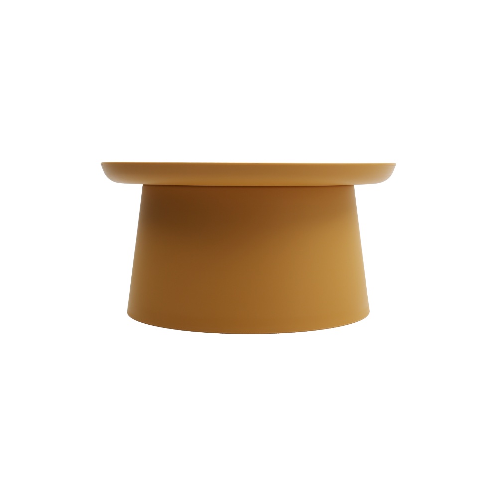 Mustard Yellow Round Plastic Side Table, Wholesale Modern Outdoor Patio End Table, Stackable Accent Coffee Table for Hospitality & Commercial Use