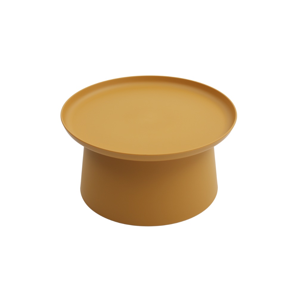 Mustard Yellow Round Plastic Side Table, Wholesale Modern Outdoor Patio End Table, Stackable Accent Coffee Table for Hospitality & Commercial Use