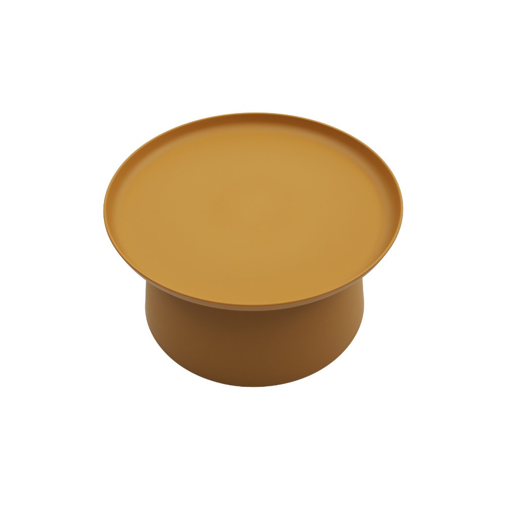 Mustard Yellow Round Plastic Side Table, Wholesale Modern Outdoor Patio End Table, Stackable Accent Coffee Table for Hospitality & Commercial Use