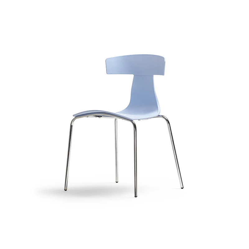 Light Blue Plastic Chair With Chromed Metal Feet