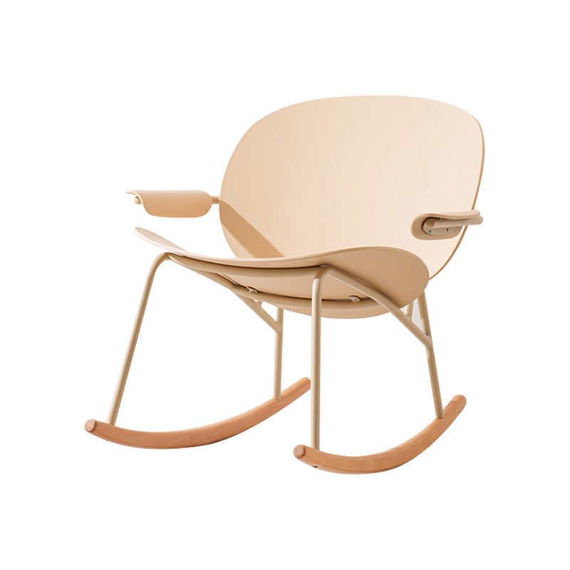 Beige Plastic Rocking Chair With Wood Base-PP Chair