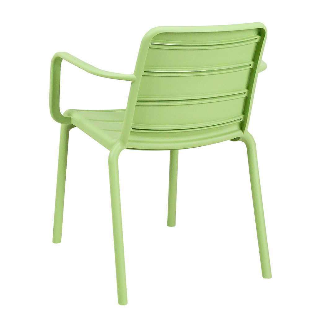 One-Piece Molded Horizontal Slatted PP Arm Dining Chair Stackable All Plastic Outdoor Patio Chair for Hotel Cafe Wholesale