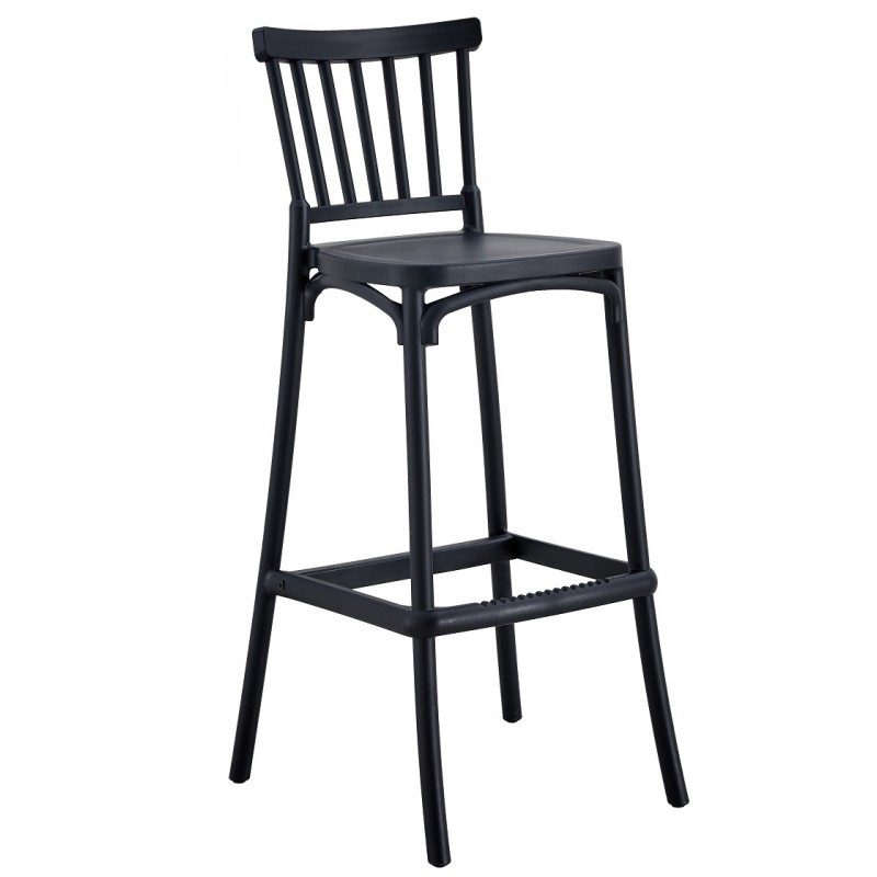 Black Windsor PP Bar Stool, Stackable Plastic High Bar Chair for Cafe & Restaurant
