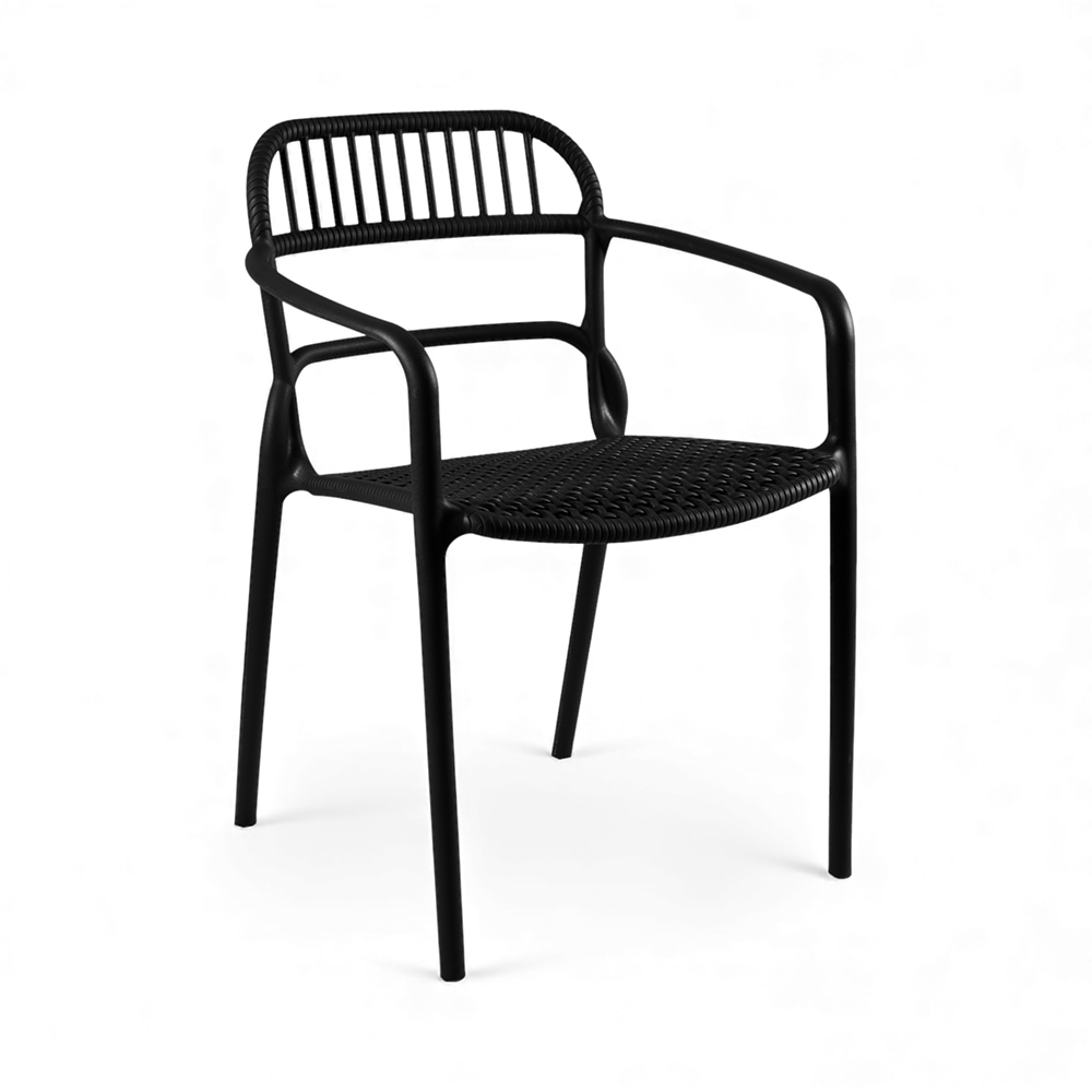 All PP Split Assembled Vertical Slatted Armchair Perforated Seat Plastic Dining Chair Stackable for Cafe Hotel Patio Wholesale