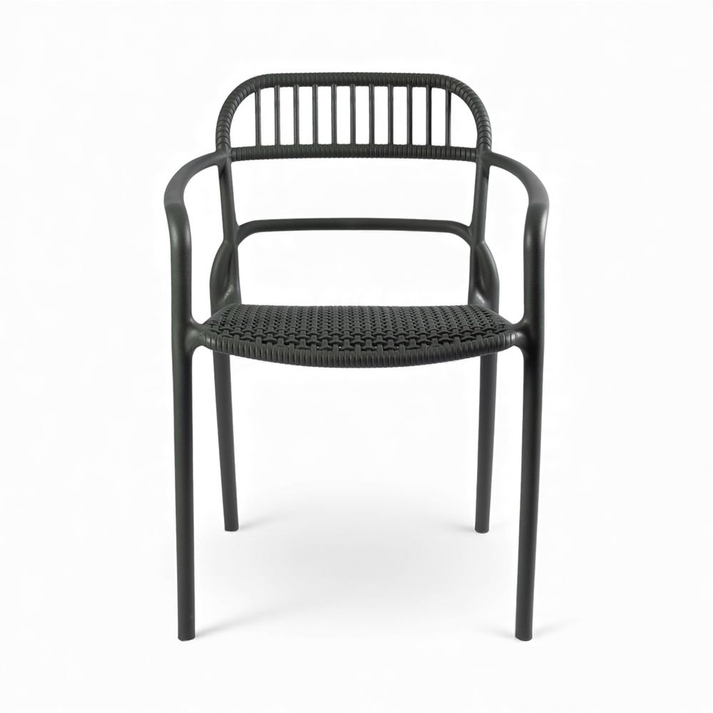 All PP Split Assembled Vertical Slatted Armchair Perforated Seat Plastic Dining Chair Stackable for Cafe Hotel Patio Wholesale