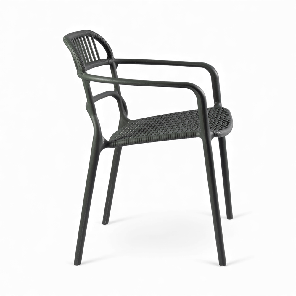 All PP Split Assembled Vertical Slatted Armchair Perforated Seat Plastic Dining Chair Stackable for Cafe Hotel Patio Wholesale