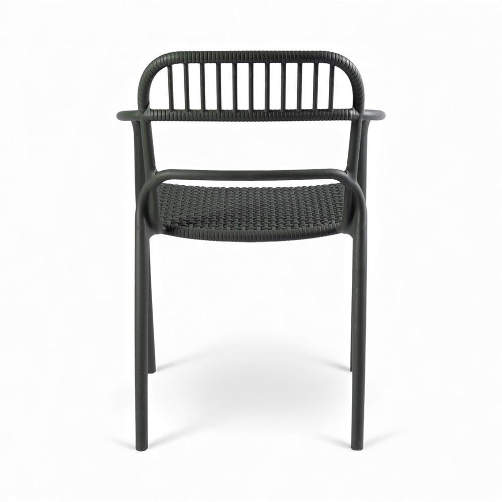 All PP Split Assembled Vertical Slatted Armchair Perforated Seat Plastic Dining Chair Stackable for Cafe Hotel Patio Wholesale