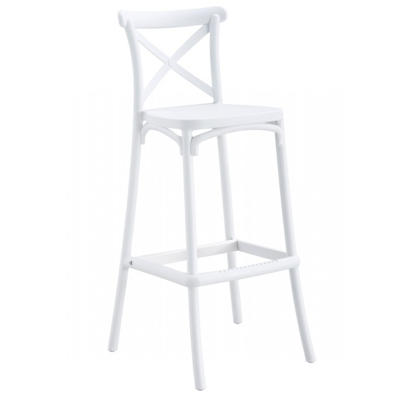 White Cross Back PP Bar Stool, Stackable Plastic High Bar Chair for Restaurant & Cafe