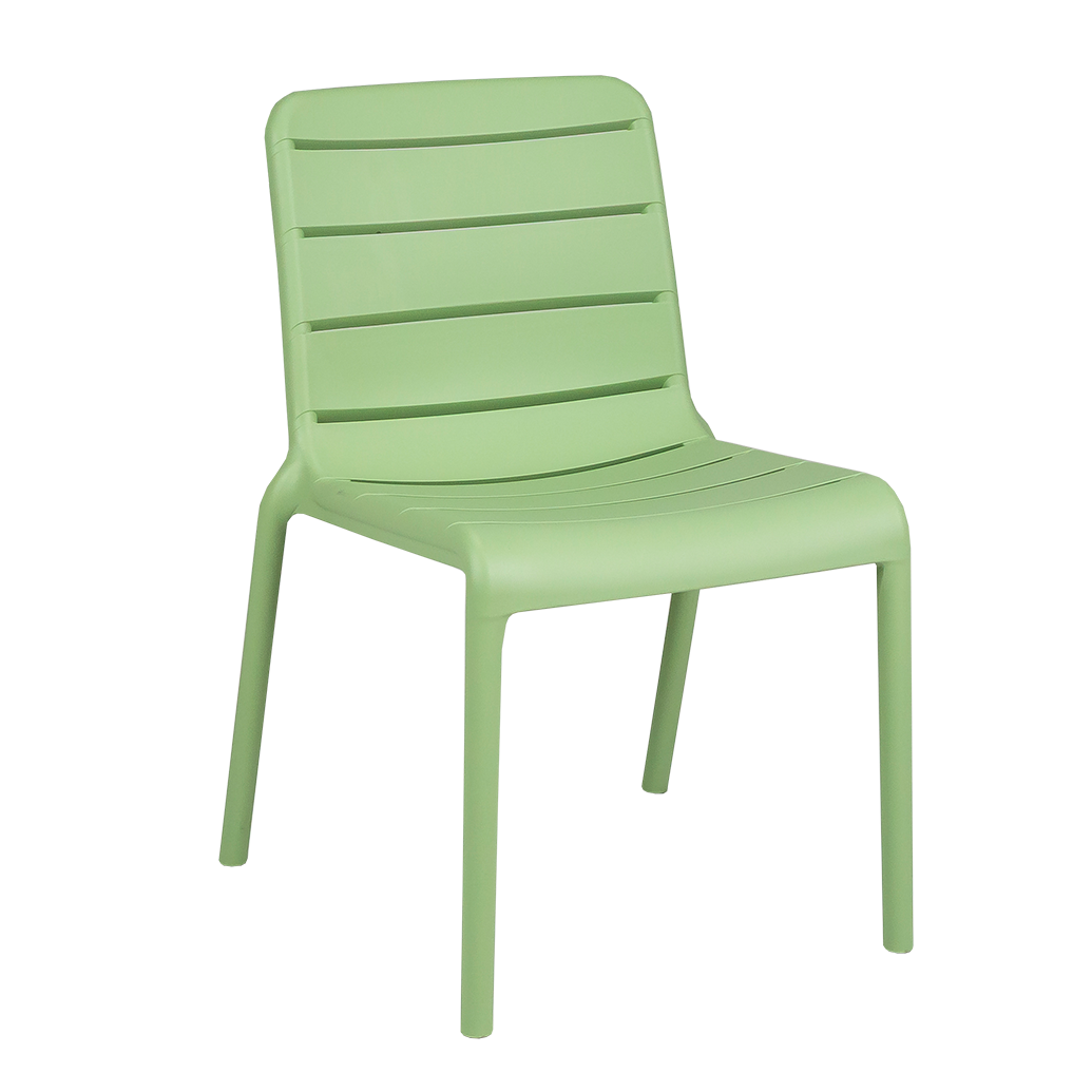 One-Piece Molded Horizontal Slatted PP Armless Dining Chair Stackable Plastic Patio Side Chair for Cafe Hotel Restaurant Wholesale